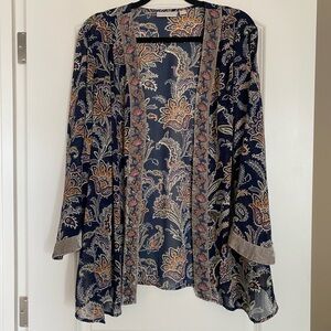 Belle by Kim Gravel Printed Chiffon Cardigan with Embroidered Velvet Trim 2X